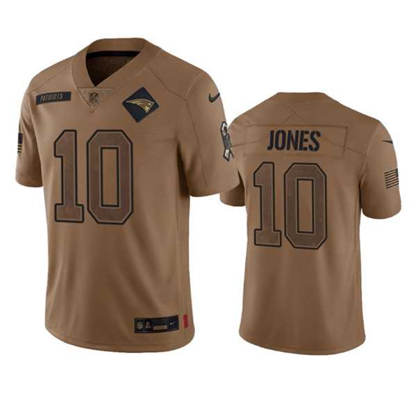 Men's New England Patriots #10 Mac Jones 2023 Brown Salute To Service Limited Football Stitched Jersey Dyin